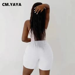 CM.YAYA Women Fashion Sporty Activewear Draped Shorts 2025 Yoga Jogger Elastic Shorts