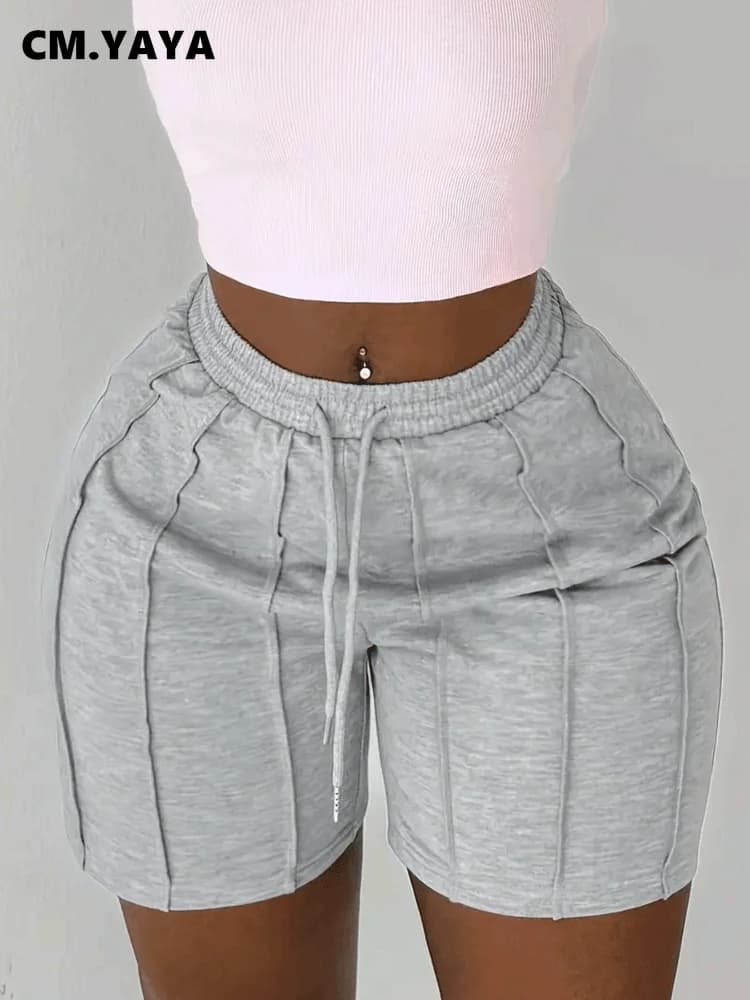 CM.YAYA Women Fashion Sporty Activewear Draped Shorts 2025 Yoga Jogger Elastic Shorts