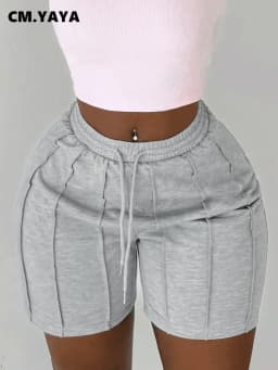 CM.YAYA Women Fashion Sporty Activewear Draped Shorts 2025 Yoga Jogger Elastic Shorts