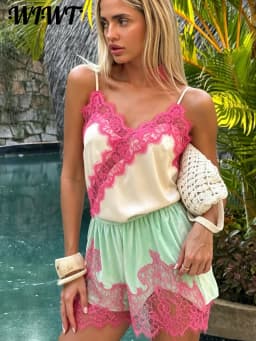 Lace Splicing Velvet Women's Short Pants 2026 Summer New Loose Elastic Waist High-waisted Mini Shorts Female Fashion Streetwear