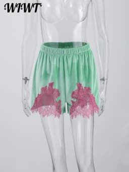 Lace Splicing Velvet Women's Short Pants 2026 Summer New Loose Elastic Waist High-waisted Mini Shorts Female Fashion Streetwear