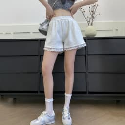 Fashion Lace Patchwork Summer Shorts Women 2025 Chic High Waist Wide Leg Sport Shorts Woman Pocket A Line Short Pants Female