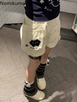 Cute Japanese Shorts for Women Cartoon Embroidery Pockets Black Shorts 2025 New Tottoms Casual Chic Pantalones Cortos De Mujer