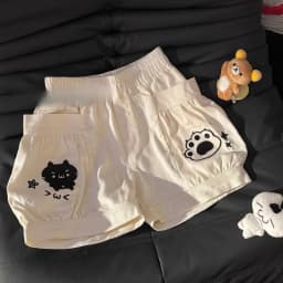 Cute Japanese Shorts for Women Cartoon Embroidery Pockets Black Shorts 2025 New Tottoms Casual Chic Pantalones Cortos De Mujer