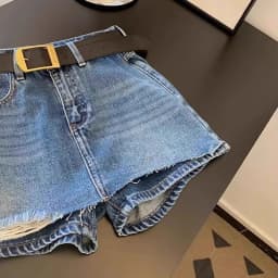 Hairy Edges Ripped Denim Shorts For Women Summer High Waisted Thin A-line Culottes 2025 New Retro Versatile Pocket Pantskirt