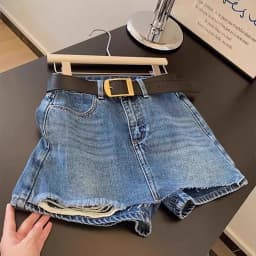 Hairy Edges Ripped Denim Shorts For Women Summer High Waisted Thin A-line Culottes 2025 New Retro Versatile Pocket Pantskirt