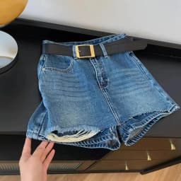 Hairy Edges Ripped Denim Shorts For Women Summer High Waisted Thin A-line Culottes 2025 New Retro Versatile Pocket Pantskirt