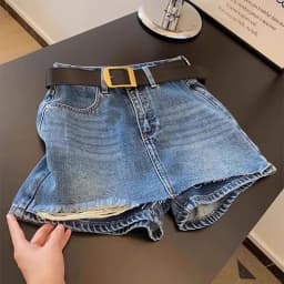 Hairy Edges Ripped Denim Shorts For Women Summer High Waisted Thin A-line Culottes 2025 New Retro Versatile Pocket Pantskirt