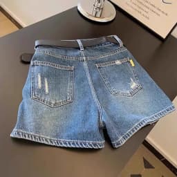 Hairy Edges Ripped Denim Shorts For Women Summer High Waisted Thin A-line Culottes 2025 New Retro Versatile Pocket Pantskirt