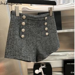 Vintage Woolen Shorts for Women High Waist Double-breasted Pants 2025 New Bottoms Temperament Thicked Pantalones Cortos De Mujer