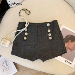 Vintage Woolen Shorts for Women High Waist Double-breasted Pants 2025 New Bottoms Temperament Thicked Pantalones Cortos De Mujer
