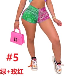 Euro-American new sexy slim-fit shorts pattern printed fashion casual hip-lifting yoga pants for women