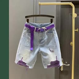 Multi-color Holed Denim Shorts Women Summer New High Waist Loose Straight Streetwear Shorts Fashion Niche Versatile Short Jeans