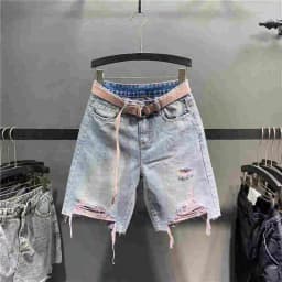 Multi-color Holed Denim Shorts Women Summer New High Waist Loose Straight Streetwear Shorts Fashion Niche Versatile Short Jeans