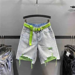 Multi-color Holed Denim Shorts Women Summer New High Waist Loose Straight Streetwear Shorts Fashion Niche Versatile Short Jeans