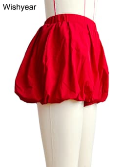 Casual Pleated Double Bubble Baddie Shorts for Women Elastic Waist Red Pants Summer Beach Y2k Streetwear Vacation Club Outfit