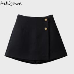 Tweed Shorts Skirts Women Clothing High Waist Thicked Vintage Wide Leg Pants Pantalones Cortos De Mujer 2025 New Bottoms 7n011