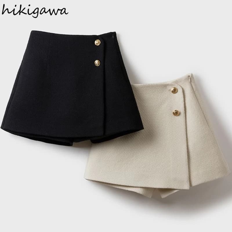 Tweed Shorts Skirts Women Clothing High Waist Thicked Vintage Wide Leg Pants Pantalones Cortos De Mujer 2025 New Bottoms 7n011