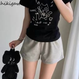 Cat Embroidery Shorts Women's Cute Japanese Summer Sweet Wide Leg Pants Pantalones Cortos De Mujer Casual Fashion Short Mujer