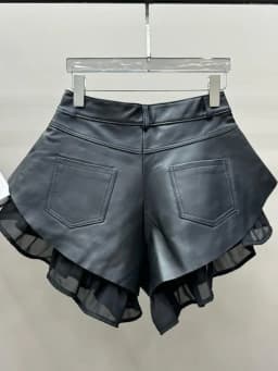 High Waist Women Sheepskin Genuine Leather Shorts Fashion Patchwork Wide Leg Mini Trousers Ladies Nightclub Party Sexy Shorts