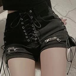 2026 New Bandage Sexy Denim Shorts Women Streetwear Gothic Jeans Mini High Waist Lace Up Casual Zip Black Goth Club Fashion
