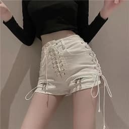 2026 New Bandage Sexy Denim Shorts Women Streetwear Gothic Jeans Mini High Waist Lace Up Casual Zip Black Goth Club Fashion