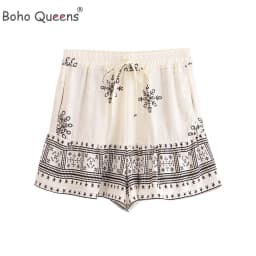 Boho Queens Women 2025 Wild Floral Print Summer Bohemian Short Pants with Pockets Lady Beach Rayon Holiday Boho Shorts