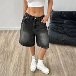 Women's Casual Bermuda Jean Shorts High Waisted Knee Length Baggy Jorts Wide Leg Breathable Loose Denim Shorts with Pockets