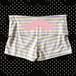 Y2K Pastel Striped Fold Over Boyshort Shorts with Cute Polk Mustache Print High Waist Casual Summer Beach Underwear for Women's