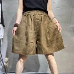 Cotton Linen Shorts Women Summer  Vintage Elastic Waist Wide Leg Pants Casual Loose Oversized Five-point Shorts Women Clothing