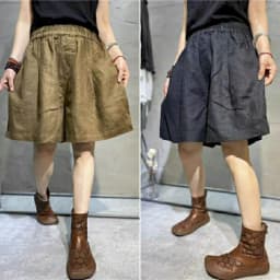 Cotton Linen Shorts Women Summer  Vintage Elastic Waist Wide Leg Pants Casual Loose Oversized Five-point Shorts Women Clothing