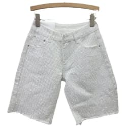 Denim Shorts Women Short Pants Diamonds High Waist Distressed Washed Y2k Punk Knee Length Streetwear Summer 2025 Straight Jeans