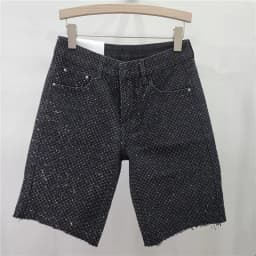 Denim Shorts Women Short Pants Diamonds High Waist Distressed Washed Y2k Punk Knee Length Streetwear Summer 2025 Straight Jeans