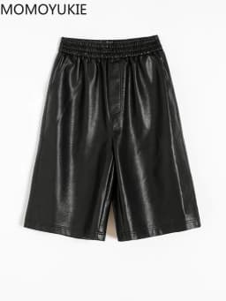 S-3XL PU Leather Shorts Women's Autumn Winter New 2021 High Waist Elastic Loose Five Points Leather Trouser Clothes Shorts