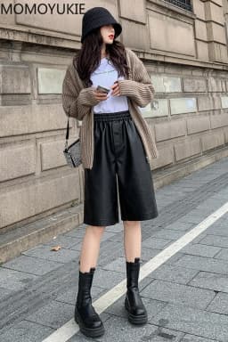 S-3XL PU Leather Shorts Women's Autumn Winter New 2021 High Waist Elastic Loose Five Points Leather Trouser Clothes Shorts