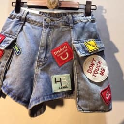 2026 Summer New Embroidery Letter High Waist Cargo Pocket Denim Shorts Women