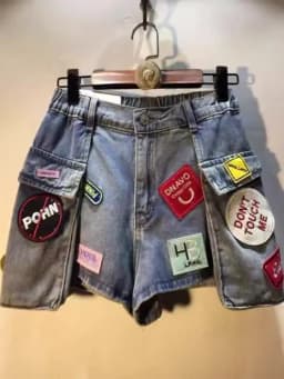 2026 Summer New Embroidery Letter High Waist Cargo Pocket Denim Shorts Women