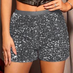Women Fashion Sequined Mini Shorts High Waist Beading Solid Gliiter Dancing Shorts Clubwear Rave Performance Costumes Hot Pants