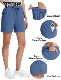 TACVASEN Women's 5'' Hiking Shorts Quick Dry Golf Lightweight UPF50+ Athletic Shorts Summer Water Resistant Zipper Pockets