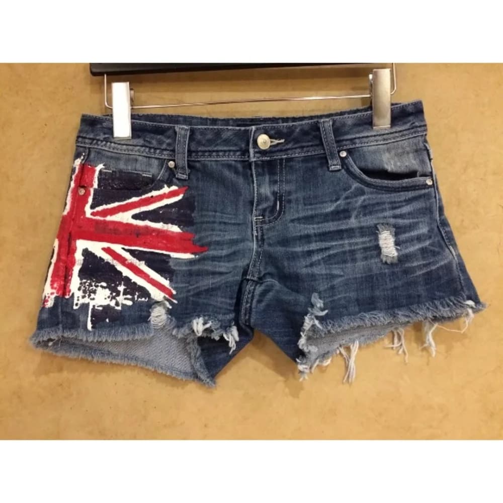 American Y2K Retro Graffiti British Flag Short Jeans Harajuku Women's Washed Denim Shorts Tight Low Waist Shorts