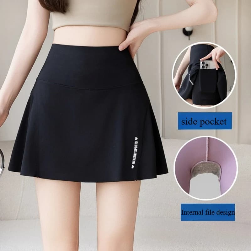 Big Size High Waist Skirt Women Stretchy Slim Shorts Prevent Light Leakage Workout Cycling Quick Dry Pleated Skirt Summer