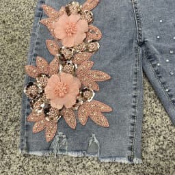 KUCLUT 2026 Summer New Fashion Heavy Beaded 3D Flower Design Denim Shorts For Women High Waist Five-Point Pants Female 1A2287