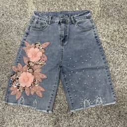 KUCLUT 2026 Summer New Fashion Heavy Beaded 3D Flower Design Denim Shorts For Women High Waist Five-Point Pants Female 1A2287