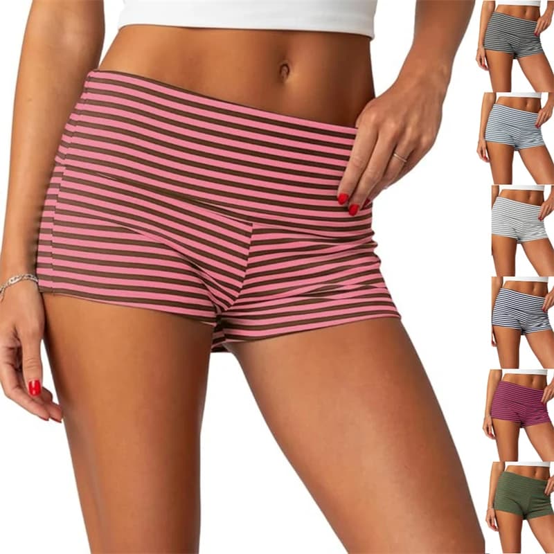 Kawaii Striped Print Shorts Casual Elastic Low Waist Boyshort Underwear Fairycore Cottage Y2K Retro Comfy Lounge Bottom