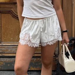Solid Lace Trim Shorts Womens Summer Y2k Coquette Clothing French Knickers Slip Satin Bottoms Casual Loungewear Pj Shorts