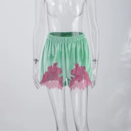 Green Velvet Lace Trim Shorts Women's Casual High-waist Straight Short Pants 2026 New Ladies Summer Vacation Beach Outfit
