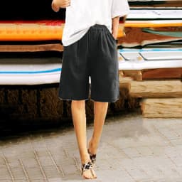 2024 Summer Women's Middle Pants Cotton and Hemp Shorts Five Quarter Pants Loose High Waist Button Shorts for Female