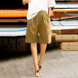 2024 Summer Women's Middle Pants Cotton and Hemp Shorts Five Quarter Pants Loose High Waist Button Shorts for Female