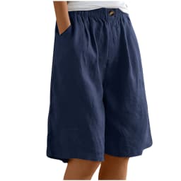 2024 Summer Women's Middle Pants Cotton and Hemp Shorts Five Quarter Pants Loose High Waist Button Shorts for Female