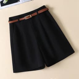 Shorts Women Suit Shorts with Belt Women's Spring and Summer High Waist Loose Casual Straight-Leg A- Line Ropa Mujer C70